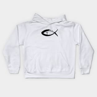 Painted Cross and Fish Christian Design - Black Kids Hoodie